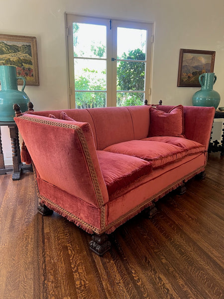 Spanish Revival Tuxedo Couch in Red Velvet F2815