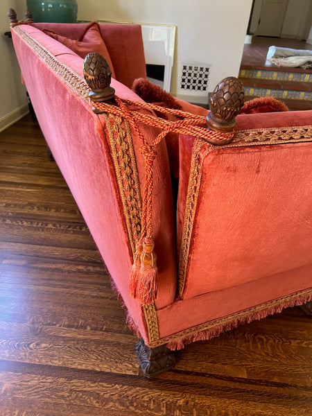 Spanish Revival Tuxedo Couch in Red Velvet F2815