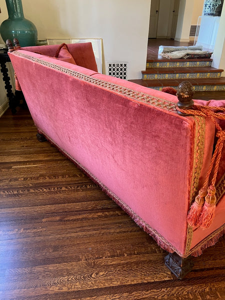 Spanish Revival Tuxedo Couch in Red Velvet F2815
