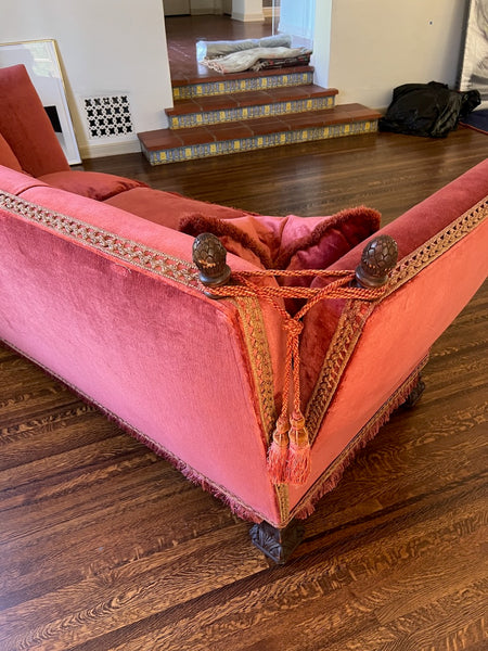 Spanish Revival Tuxedo Couch in Red Velvet F2815