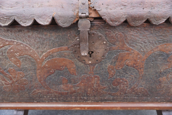 19th Century Spanish Colonial Leather Trunk F2816