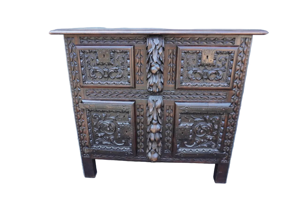 19th Century Spanish Colonial Portuguese Hand-Carved Walnut Cabinet F2821