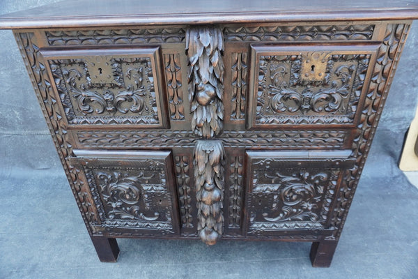 19th Century Spanish Colonial Portuguese Hand-Carved Walnut Cabinet F2821