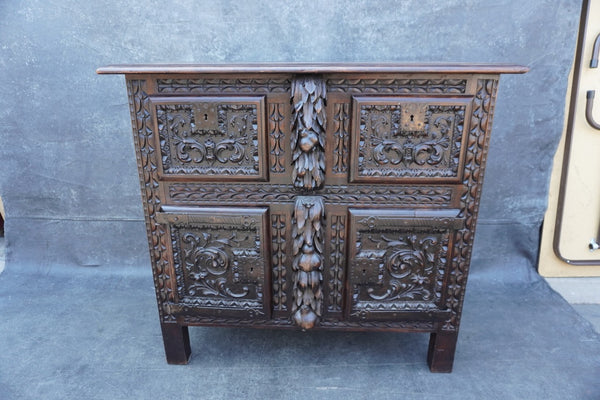 19th Century Spanish Colonial Portuguese Hand-Carved Walnut Cabinet F2821
