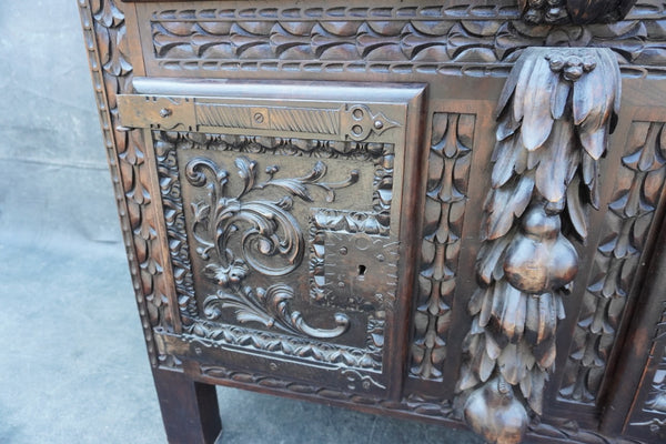 19th Century Spanish Colonial Portuguese Hand-Carved Walnut Cabinet F2821