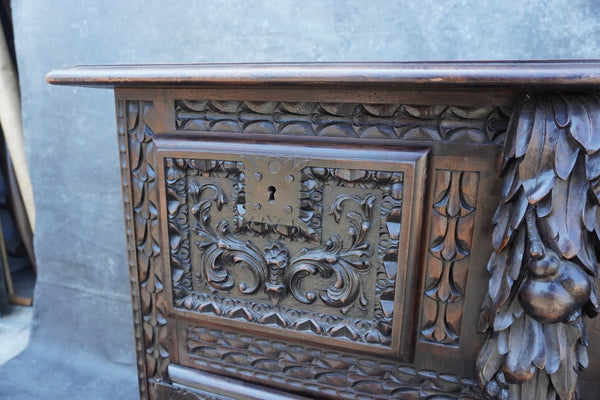 19th Century Spanish Colonial Portuguese Hand-Carved Walnut Cabinet F2821