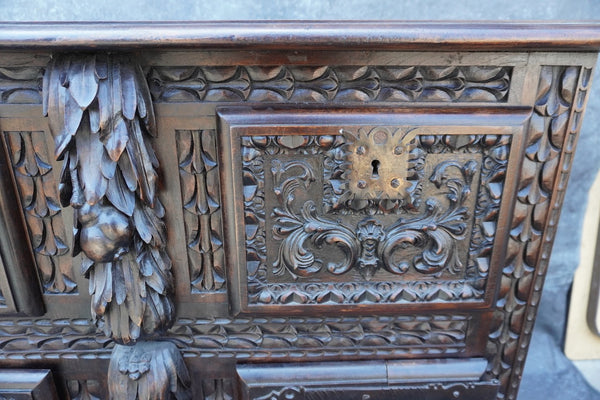19th Century Spanish Colonial Portuguese Hand-Carved Walnut Cabinet F2821