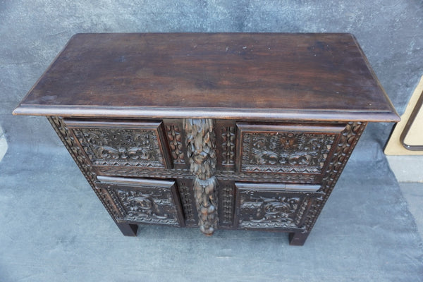 19th Century Spanish Colonial Portuguese Hand-Carved Walnut Cabinet F2821