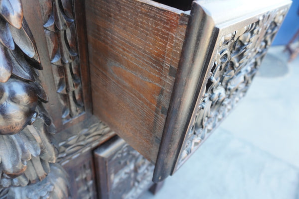 19th Century Spanish Colonial Portuguese Hand-Carved Walnut Cabinet F2821