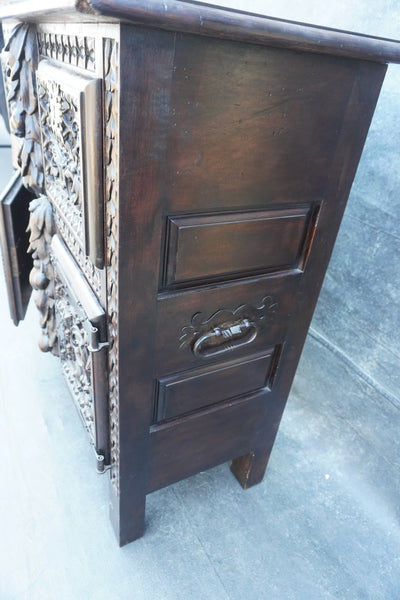 19th Century Spanish Colonial Portuguese Hand-Carved Walnut Cabinet F2821