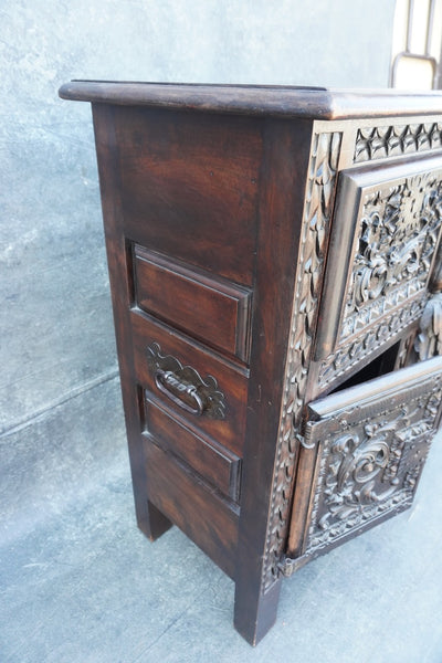 19th Century Spanish Colonial Portuguese Hand-Carved Walnut Cabinet F2821