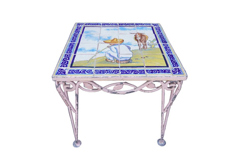 Hand-Painted Scenic Tile Table by Rugerio F2825