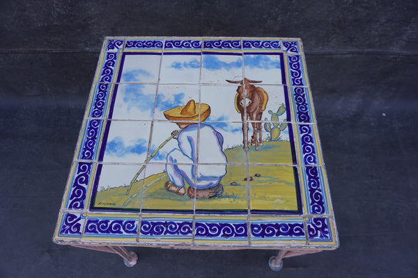 Hand-Painted Scenic Tile Table by Rugerio F2825