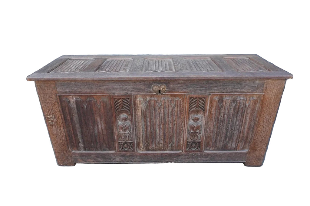 19th Century Solid Oak Linenfold Trunk F2829