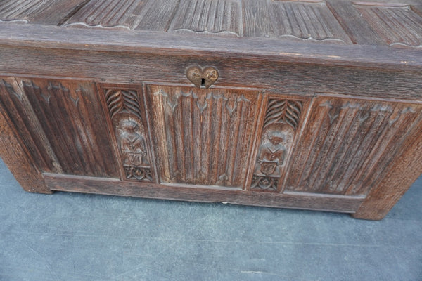 19th Century Solid Oak Linenfold Trunk F2829