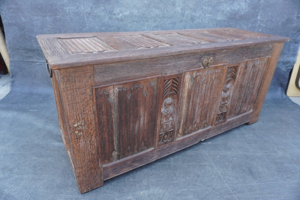 19th Century Solid Oak Linenfold Trunk F2829