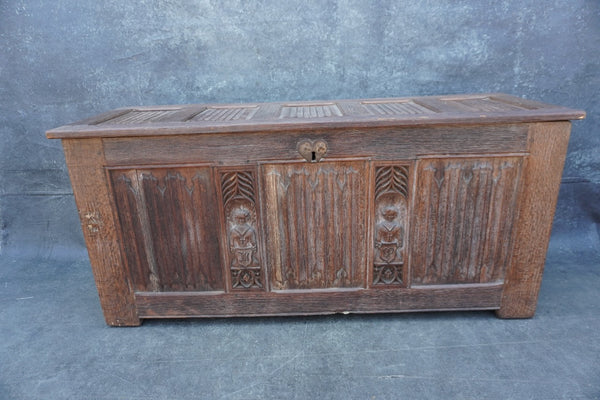 19th Century Solid Oak Linenfold Trunk F2829