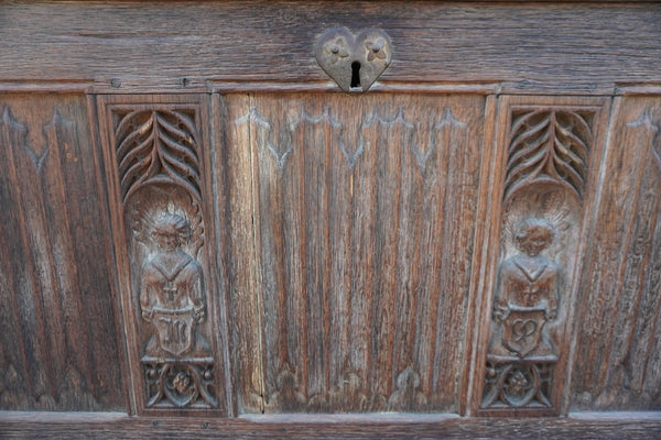 19th Century Solid Oak Linenfold Trunk F2829