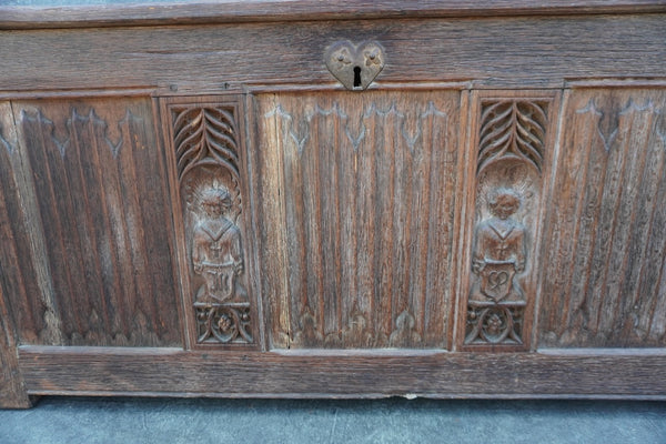 19th Century Solid Oak Linenfold Trunk F2829