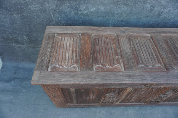 19th Century Solid Oak Linenfold Trunk F2829