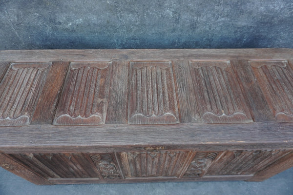 19th Century Solid Oak Linenfold Trunk F2829