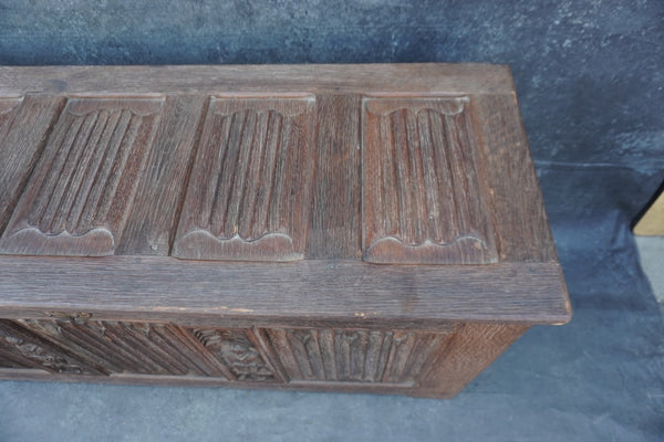 19th Century Solid Oak Linenfold Trunk F2829