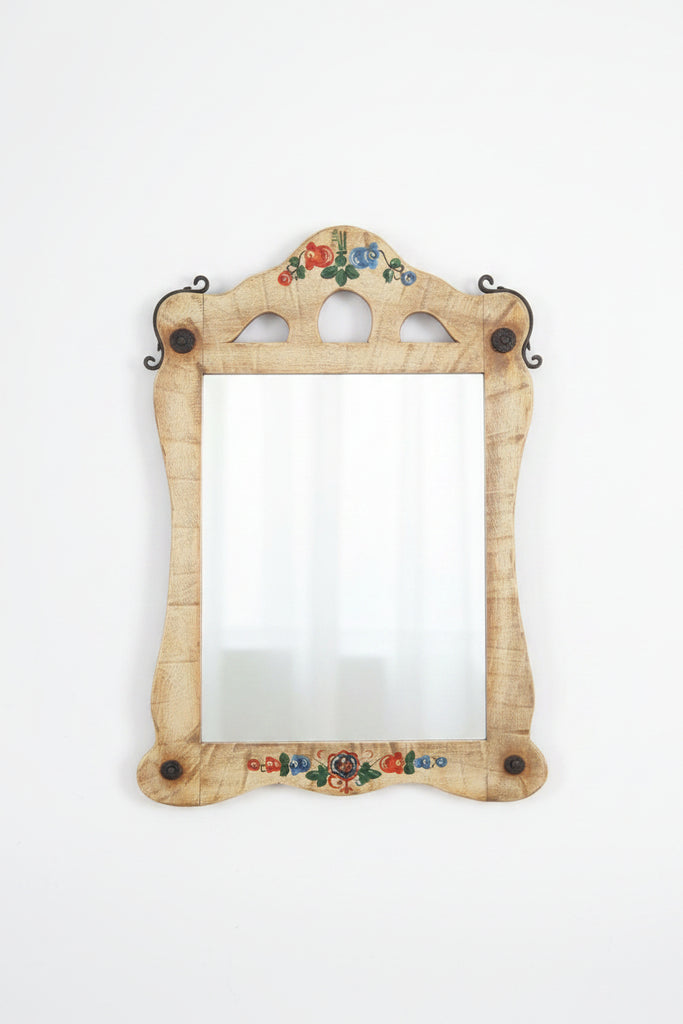 Original Monterey Mae West Mirror in Straw Ivory with Wrought Iron Hardware F2837