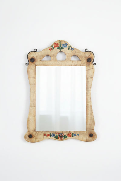 Original Monterey Mae West Mirror in Straw Ivory with Wrought Iron Hardware F2837