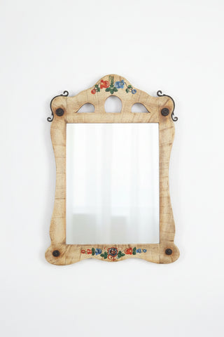 Original Monterey Mae West Mirror in Straw Ivory with Wrought Iron Hardware F2837