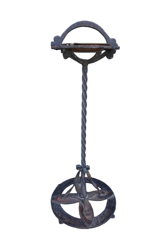 Spanish Revival Wrought Iron Smoking Stand, Hammered Copper Ashtray F2846