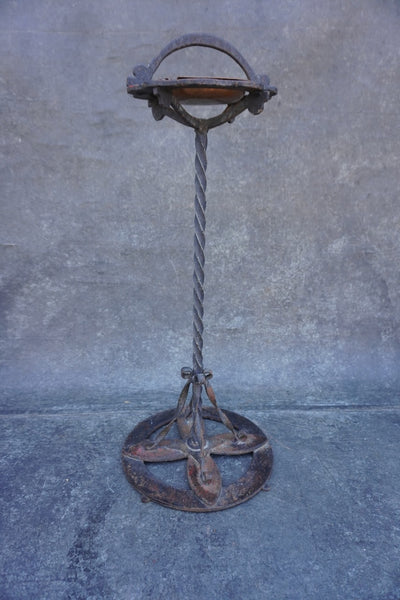Spanish Revival Wrought Iron Smoking Stand, Hammered Copper Ashtray F2846