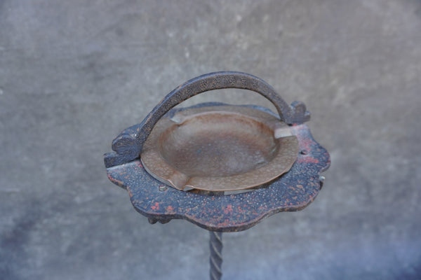 Spanish Revival Wrought Iron Smoking Stand, Hammered Copper Ashtray F2846
