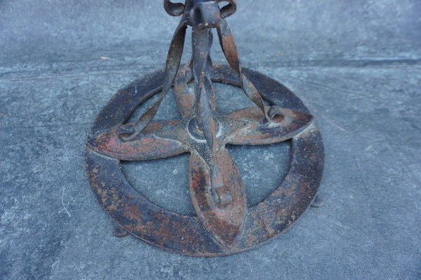 Spanish Revival Wrought Iron Smoking Stand, Hammered Copper Ashtray F2846