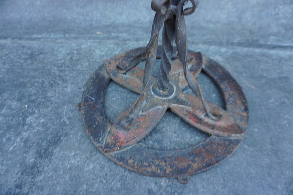 Spanish Revival Wrought Iron Smoking Stand, Hammered Copper Ashtray F2846