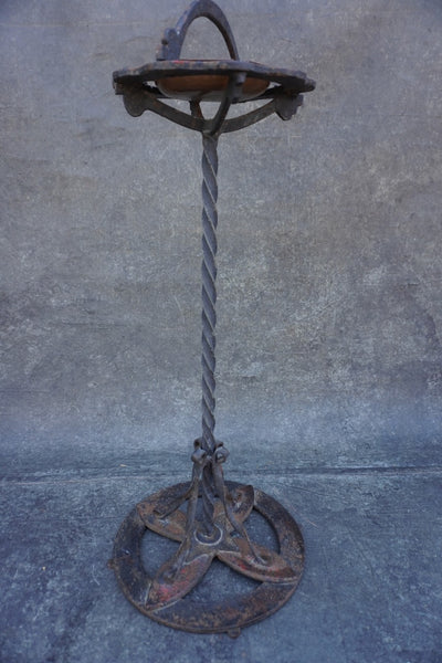Spanish Revival Wrought Iron Smoking Stand, Hammered Copper Ashtray F2846