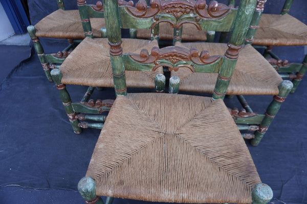 Antique High Backed Spanish Revival Dining Chairs, set of six F2850