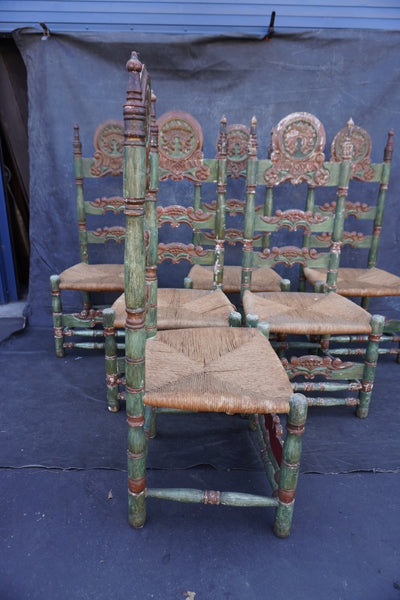 Antique High Backed Spanish Revival Dining Chairs, set of six F2850