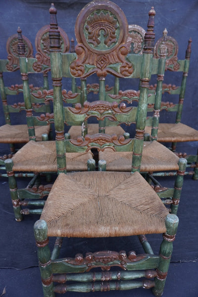 Antique High Backed Spanish Revival Dining Chairs, set of six F2850
