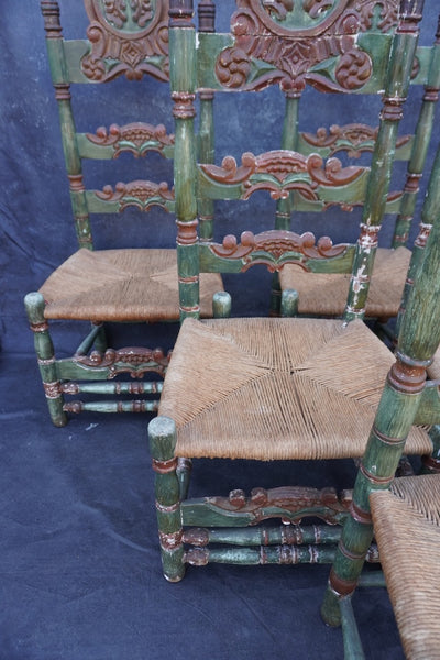 Antique High Backed Spanish Revival Dining Chairs, set of six F2850