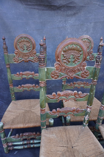Antique High Backed Spanish Revival Dining Chairs, set of six F2850