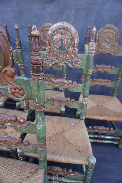Antique High Backed Spanish Revival Dining Chairs, set of six F2850