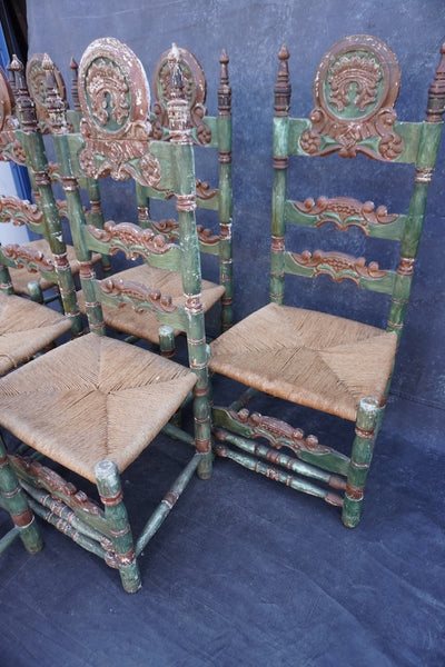 Antique High Backed Spanish Revival Dining Chairs, set of six F2850