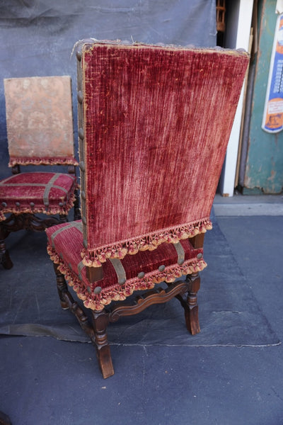 Antique Spanish Revival Hand Carved Walnut Chairs, set of six F2851