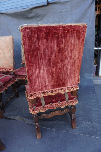 Antique Spanish Revival Hand Carved Walnut Chairs, set of six F2851