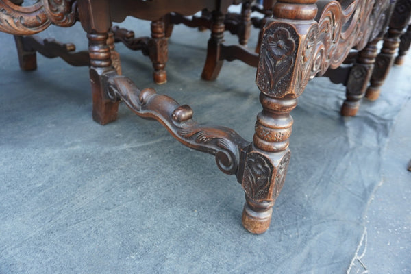 Antique Spanish Revival Hand Carved Walnut Chairs, set of six F2851