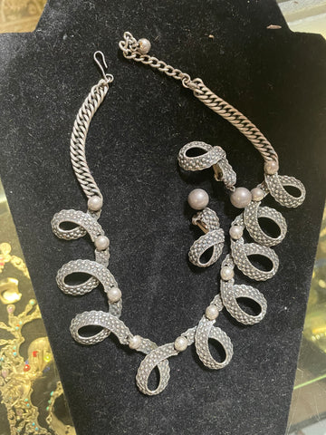 Mexican silver knecklace and earring set 1950's natalie