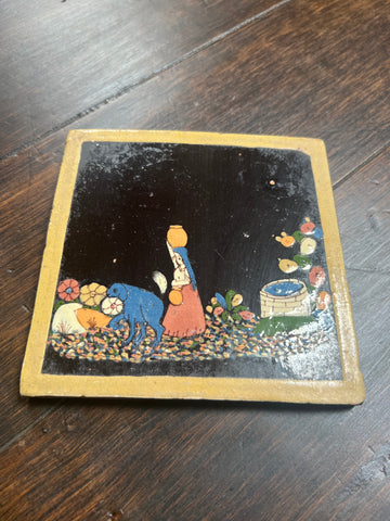 Tlaquepaque Black Tile lady with water jugs and Blue Dog