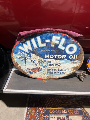 Wil Flow Motor oil Double sided tin litho sign AP9001