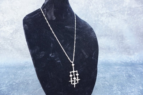 Mexican Silver Triple Cross Charm Pendant Necklace J615