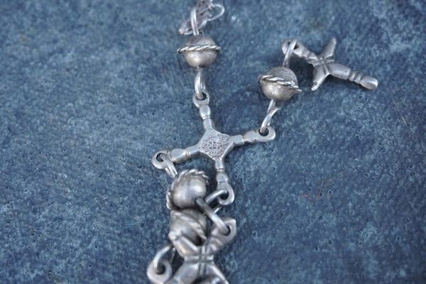 Mexican Silver Triple Cross Charm Pendant Necklace J615